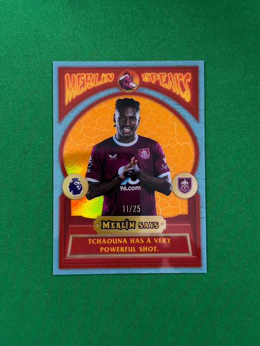 Loum Tchaouna Merlin Speaks Orange Refractor 11/25 - 2026 Topps Merlin Premier League - front