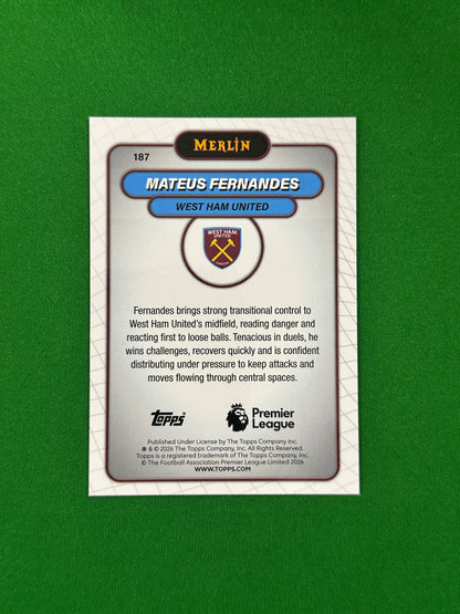 Mateus Fernandes Parallel Aqua Mojo 043/199 - 2026 Topps Merlin Premier League - back