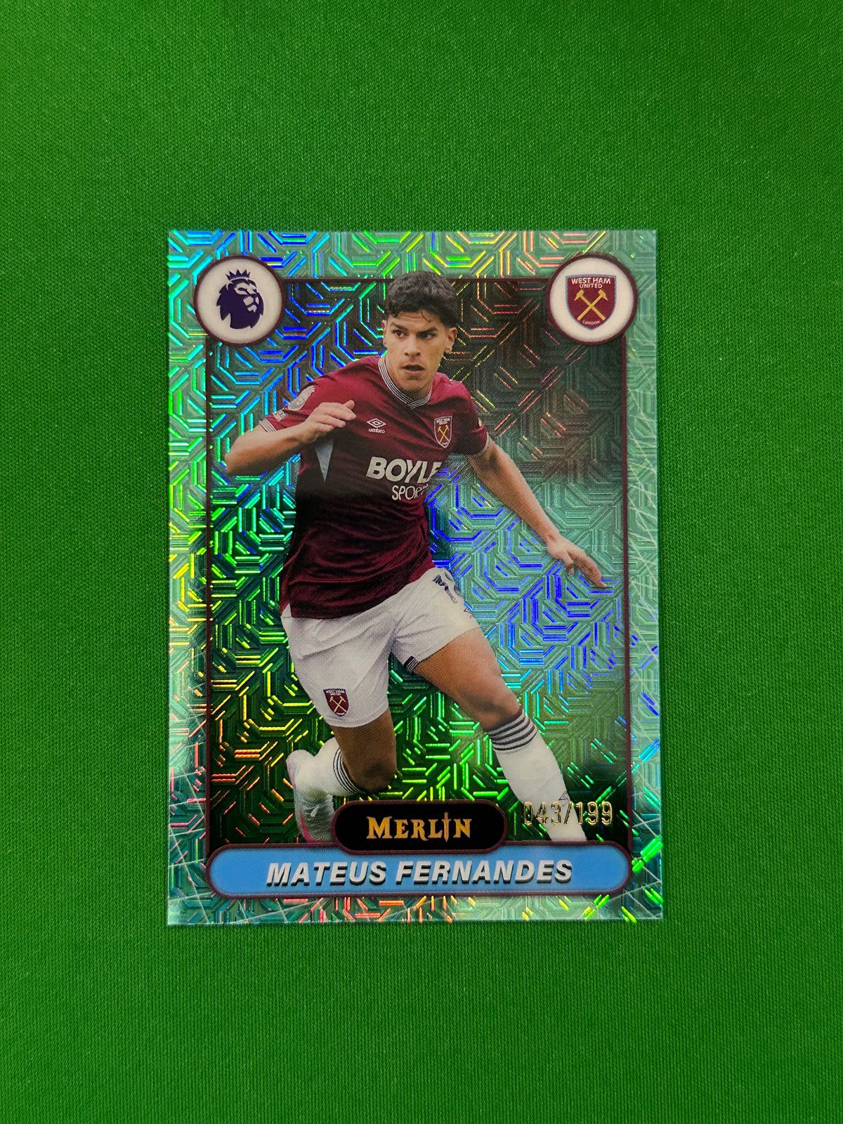 Mateus Fernandes Parallel Aqua Mojo 043/199 - 2026 Topps Merlin Premier League - front
