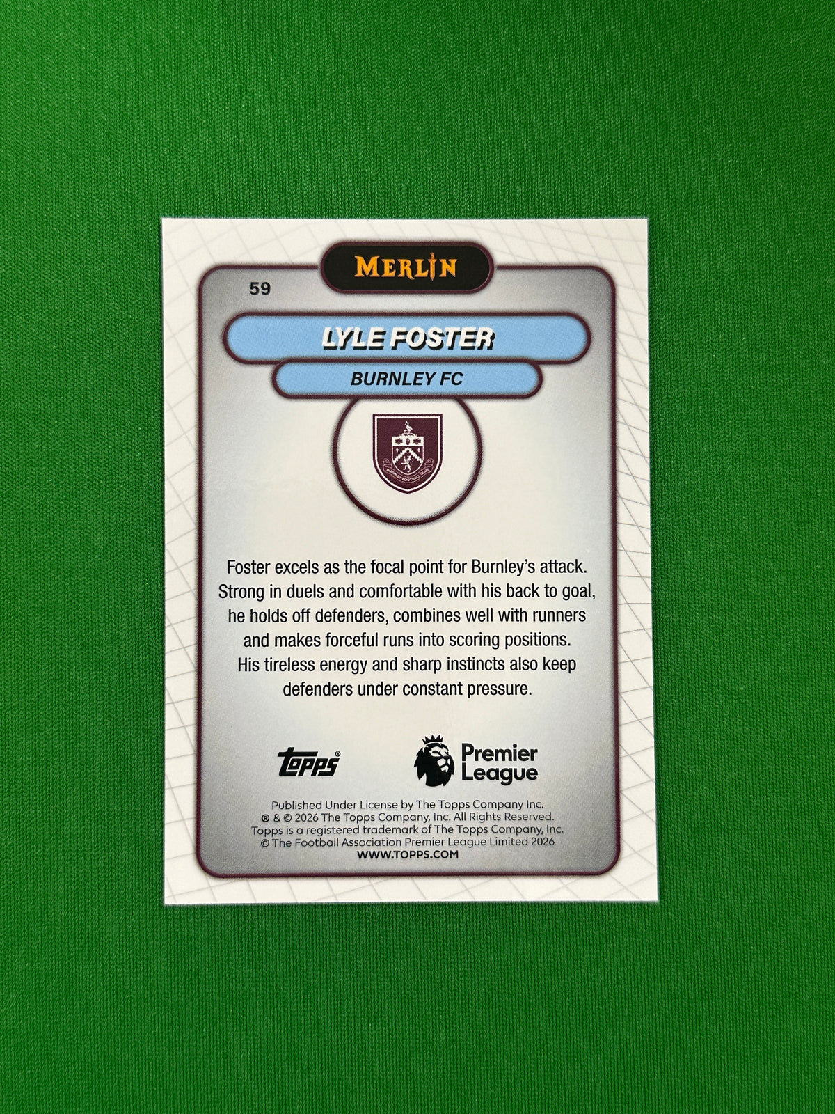 Lyle Foster Parallel Blue Mojo 048/150 - 2026 Topps Merlin Premier League - back