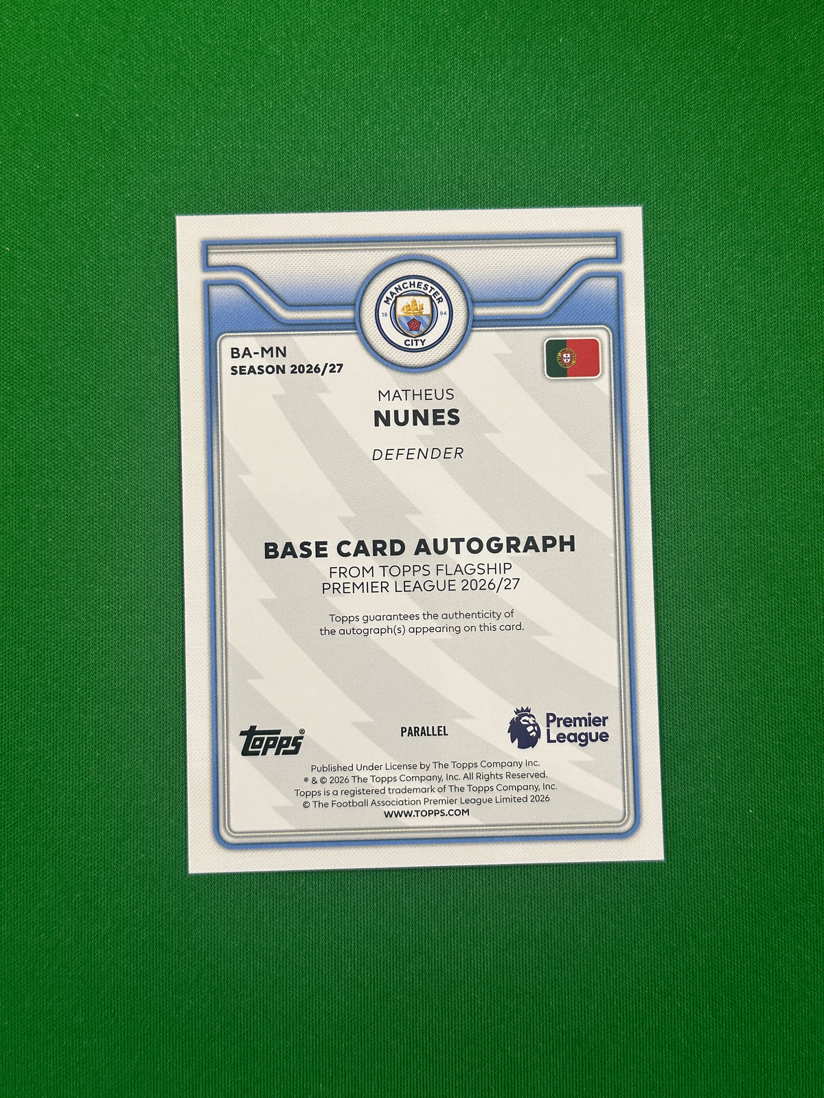 Matheus Nunes Autograph Green 03/99 — back