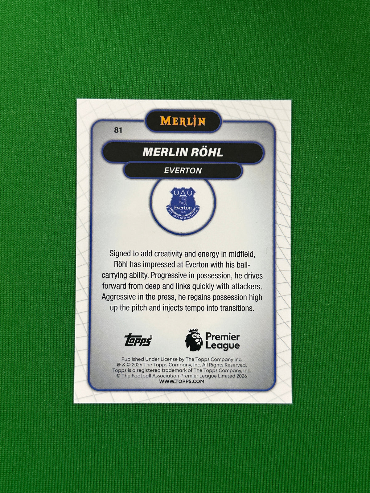 Merlin Röhl Parallel Aqua Mojo 152/199 - 2026 Topps Merlin Premier League - back
