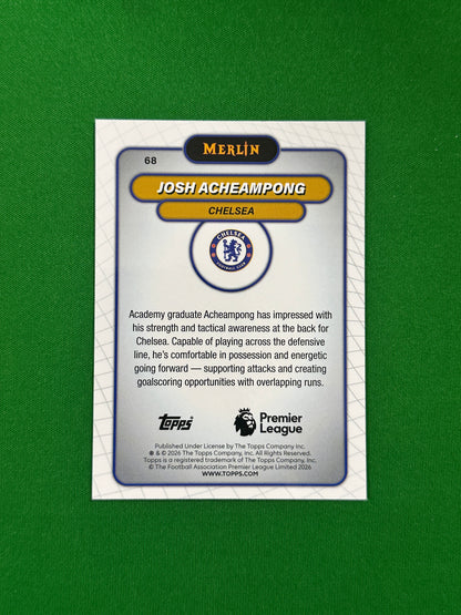 Josh Acheampong Parallel Blue Refractor 106/150 - 2026 Topps Merlin Premier League - back