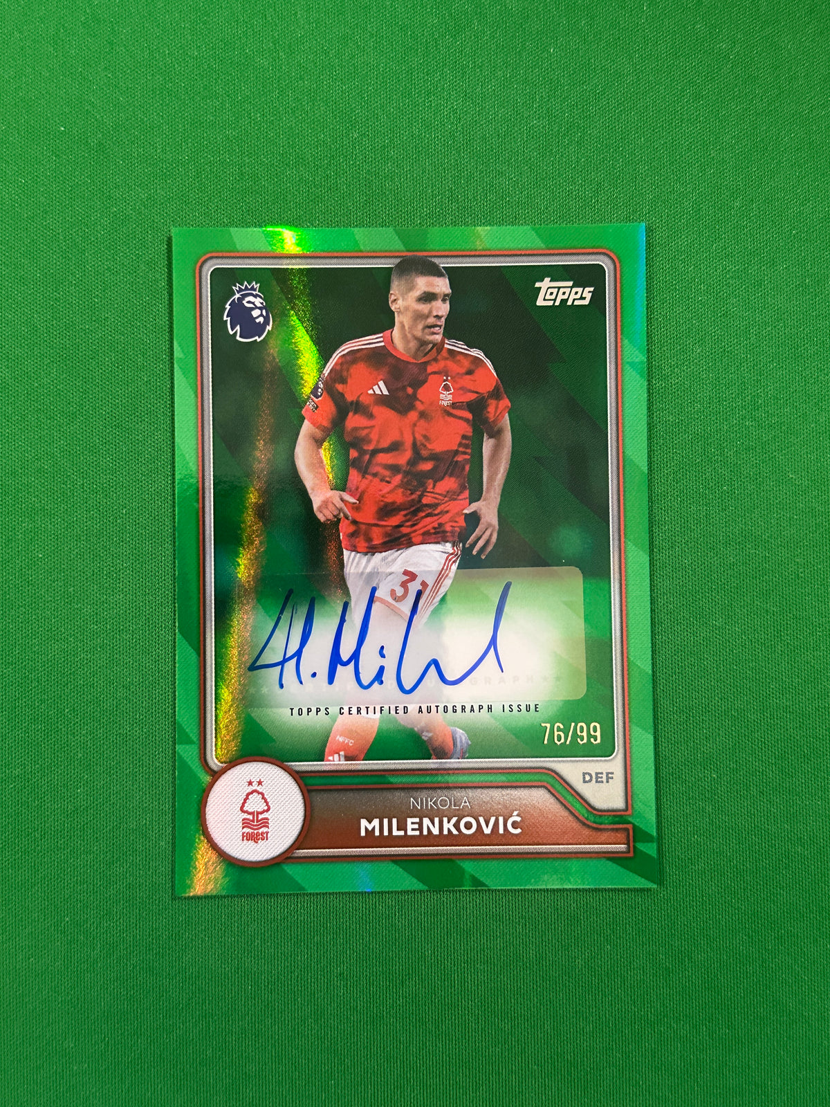 Nikola Milenković Autograph Green 76/99 — front