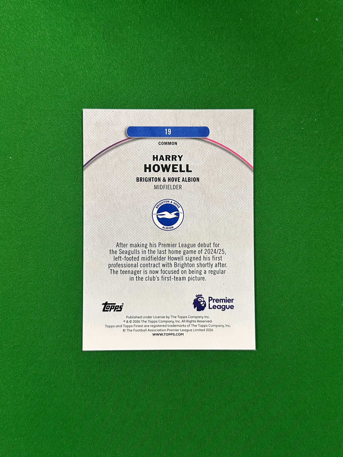Harry Howell Common Rookie Parallel Gold Refractor 47/50 - 2026 Topps Finest Premier League - back