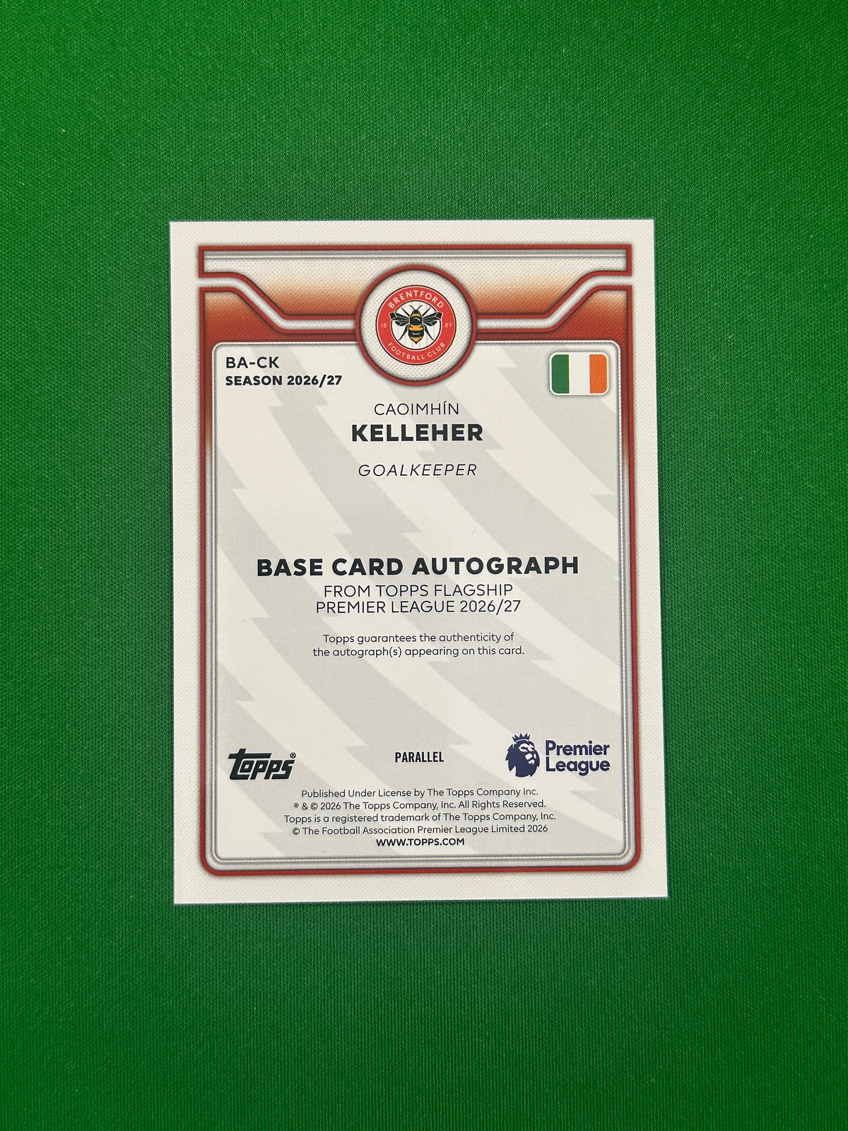 Caoimhín Kelleher Autograph Blue 026/150 — back