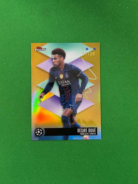 Désiré Doué Rare Parallel Gold Refractor 07/20 - 2025-26 Topps Finest UEFA Club Competitions - front