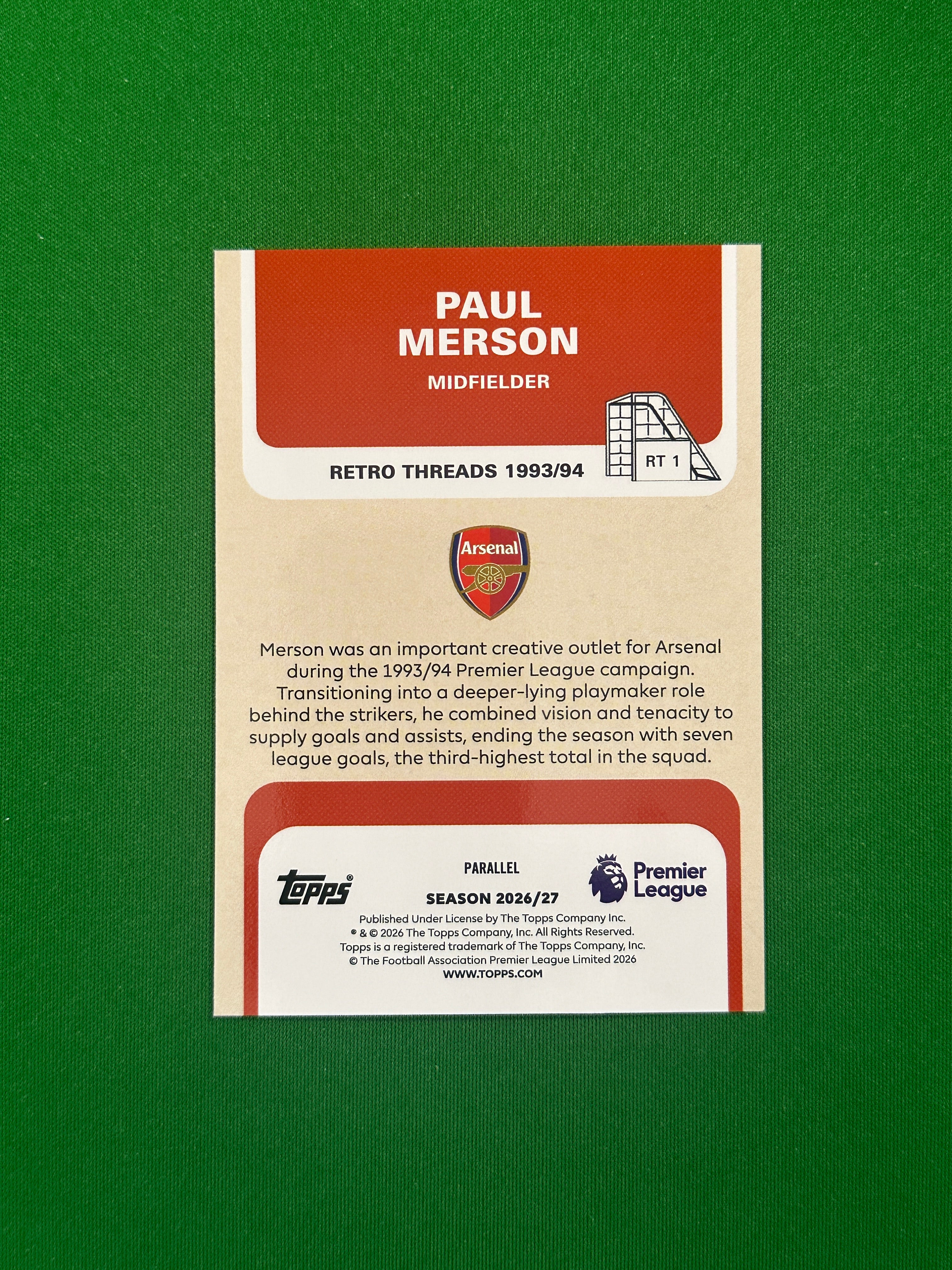 Paul Merson Topps Premier League 2026/27 Retro Threads Black 04/10 #RT ...