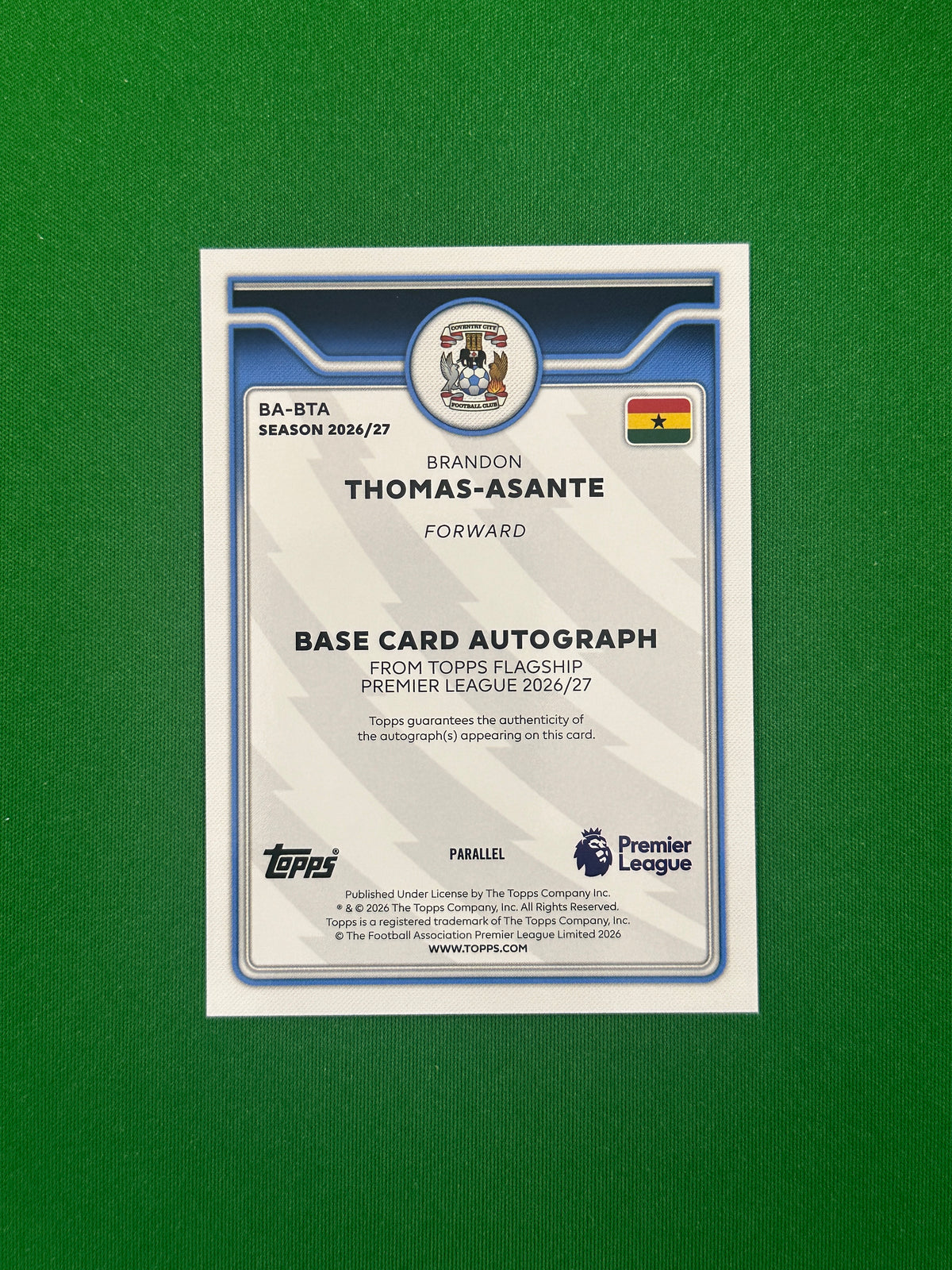 Brandon Thomas-Asante Autograph Blue 053/150 — back