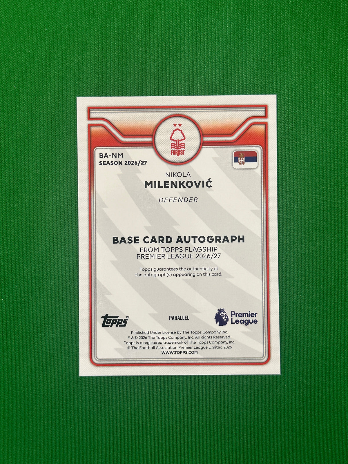 Nikola Milenković Autograph Purple 129/199 — back