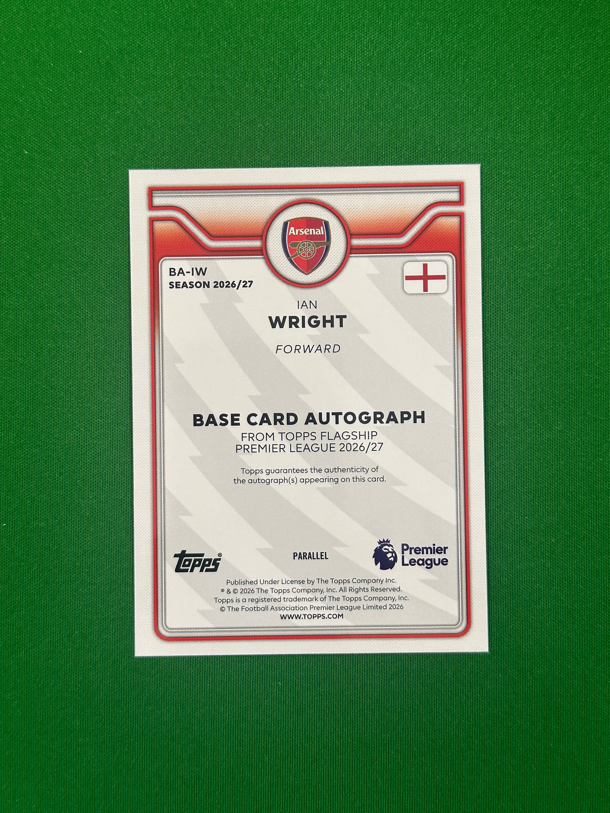 Ian Wright Autograph Netbuster 38/38 — back
