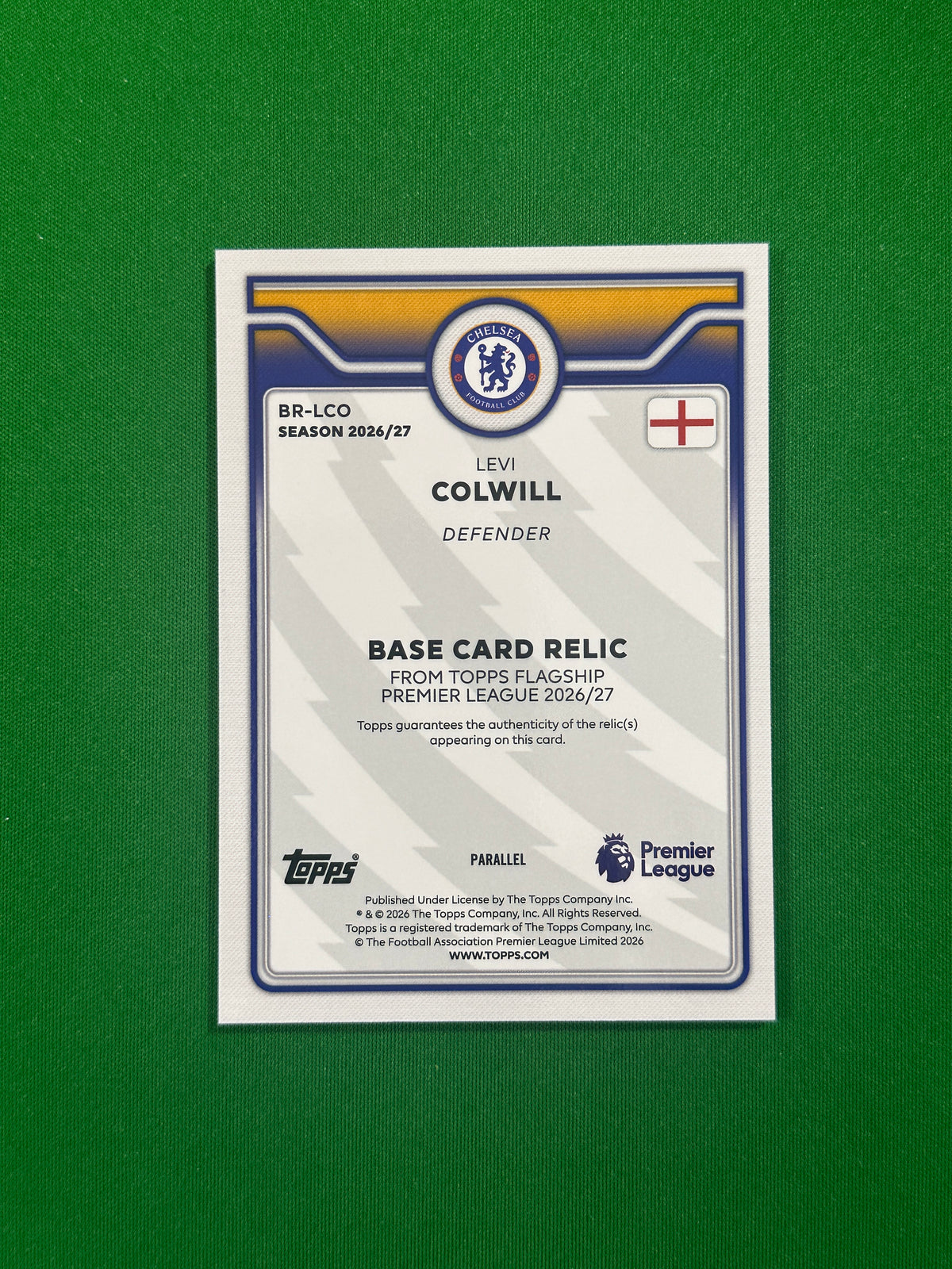 Levi Colwill Relic Yellow 080/299 — back