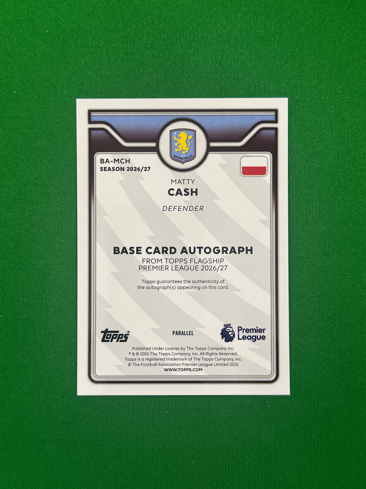 Matty Cash Autograph Purple 001/199 — back
