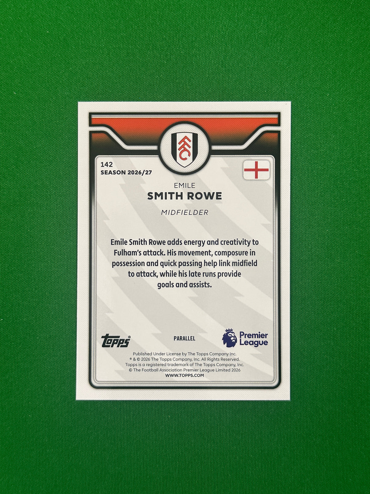 Emile Smith Rowe Black and White 39/75 — back