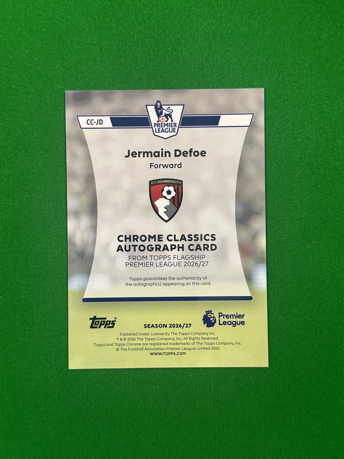 Jermain Defoe Chrome Classics Autograph — back