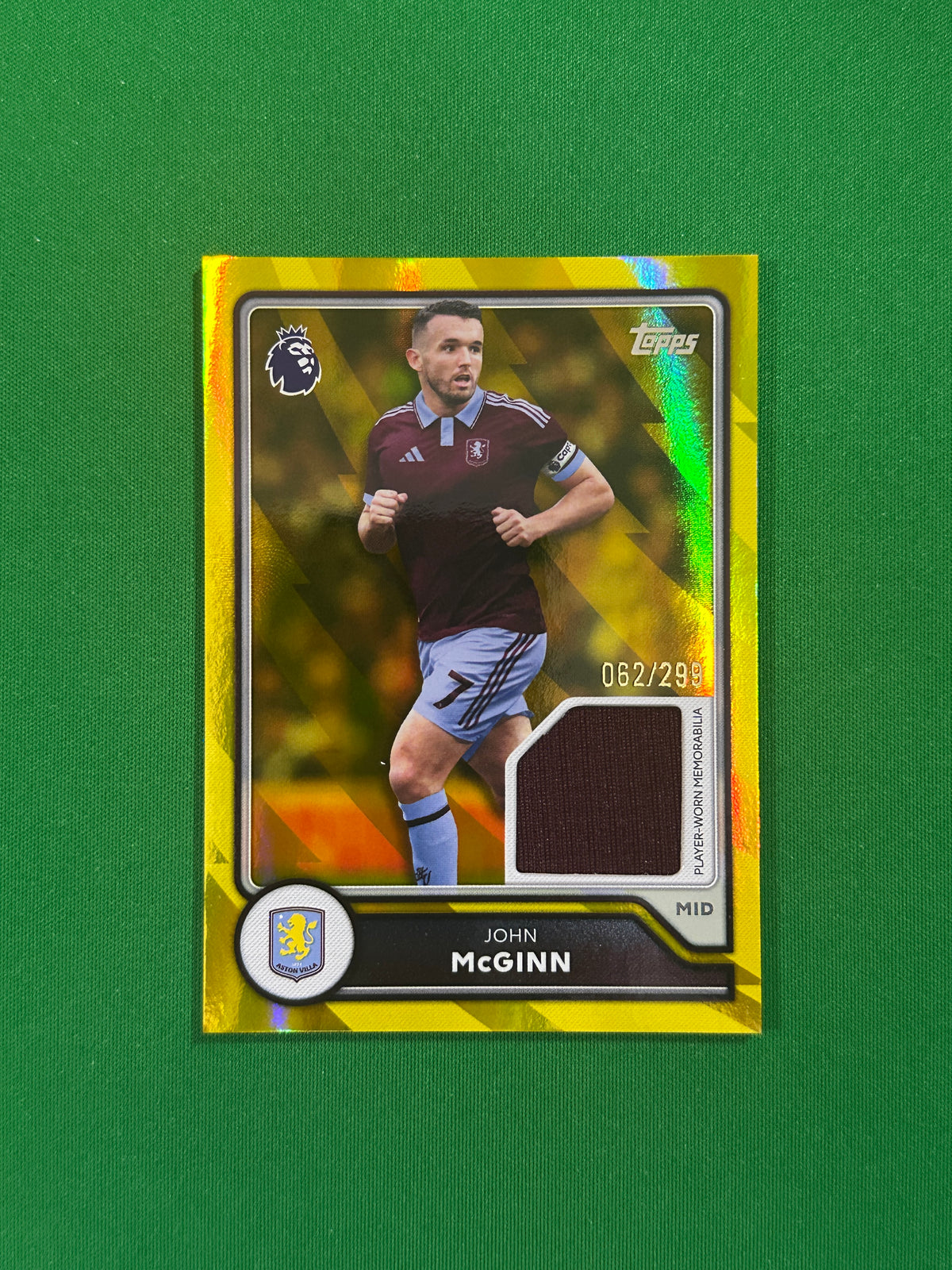 John McGinn Relic Yellow 062/299 — front