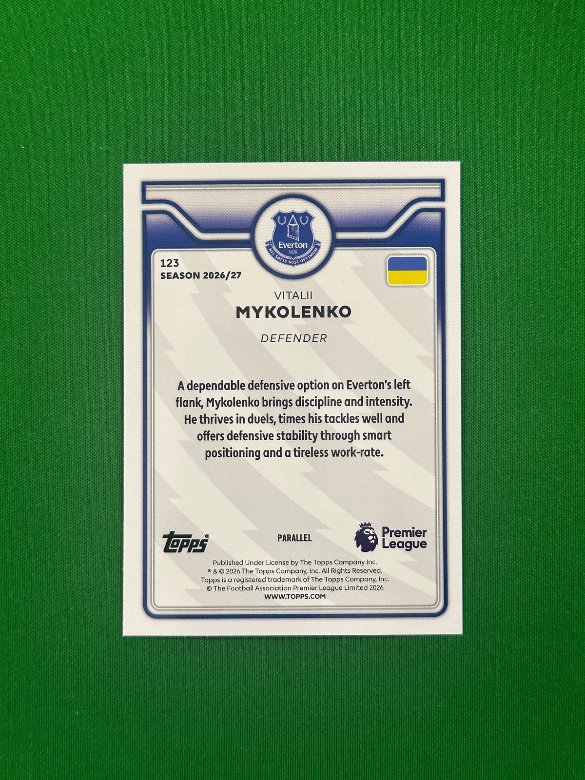 Vitalii Mykolenko Yellow 189/299 — back