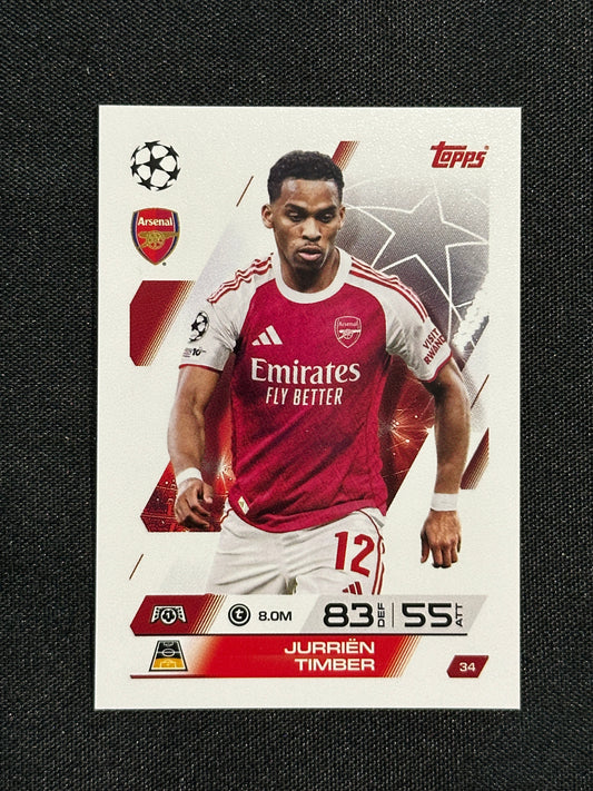 34 Jurrién Timber Arsenal Base - Topps Match Attax 2025/26