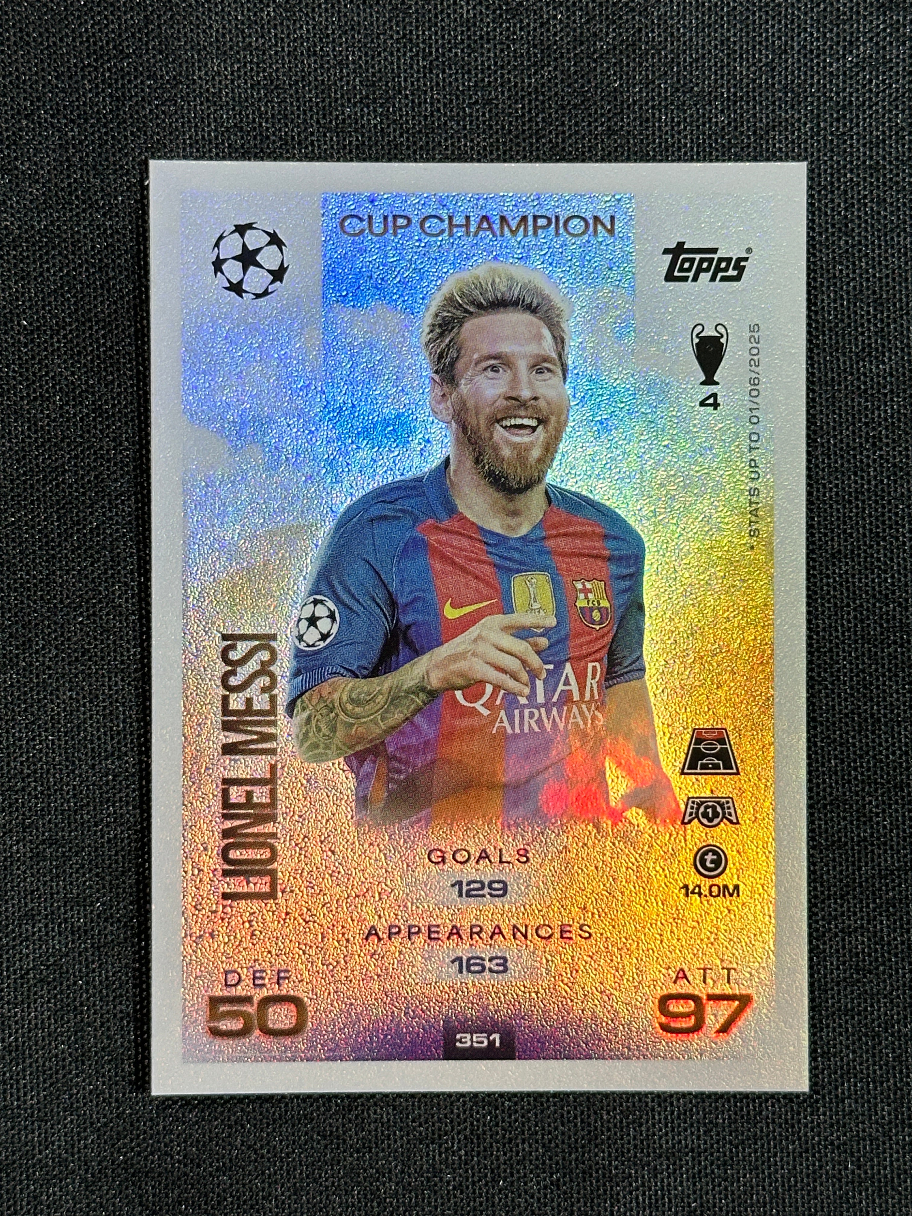 351 Lionel Messi Barcelona Cup Champion - Topps Match Attax 2025