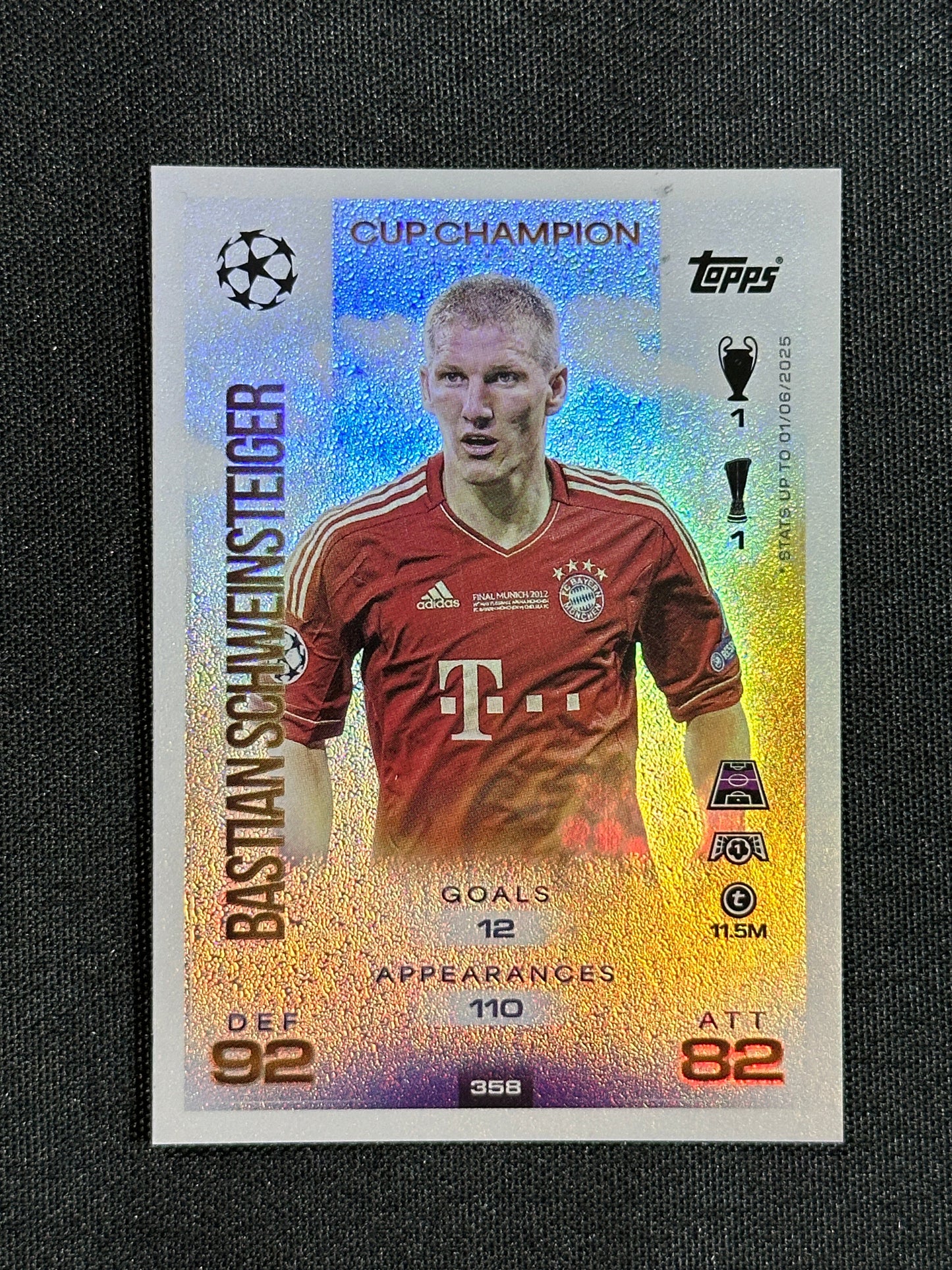 358 Bastian Schweinsteiger Bayern München Cup Champion - Topps Match Attax 2025/26
