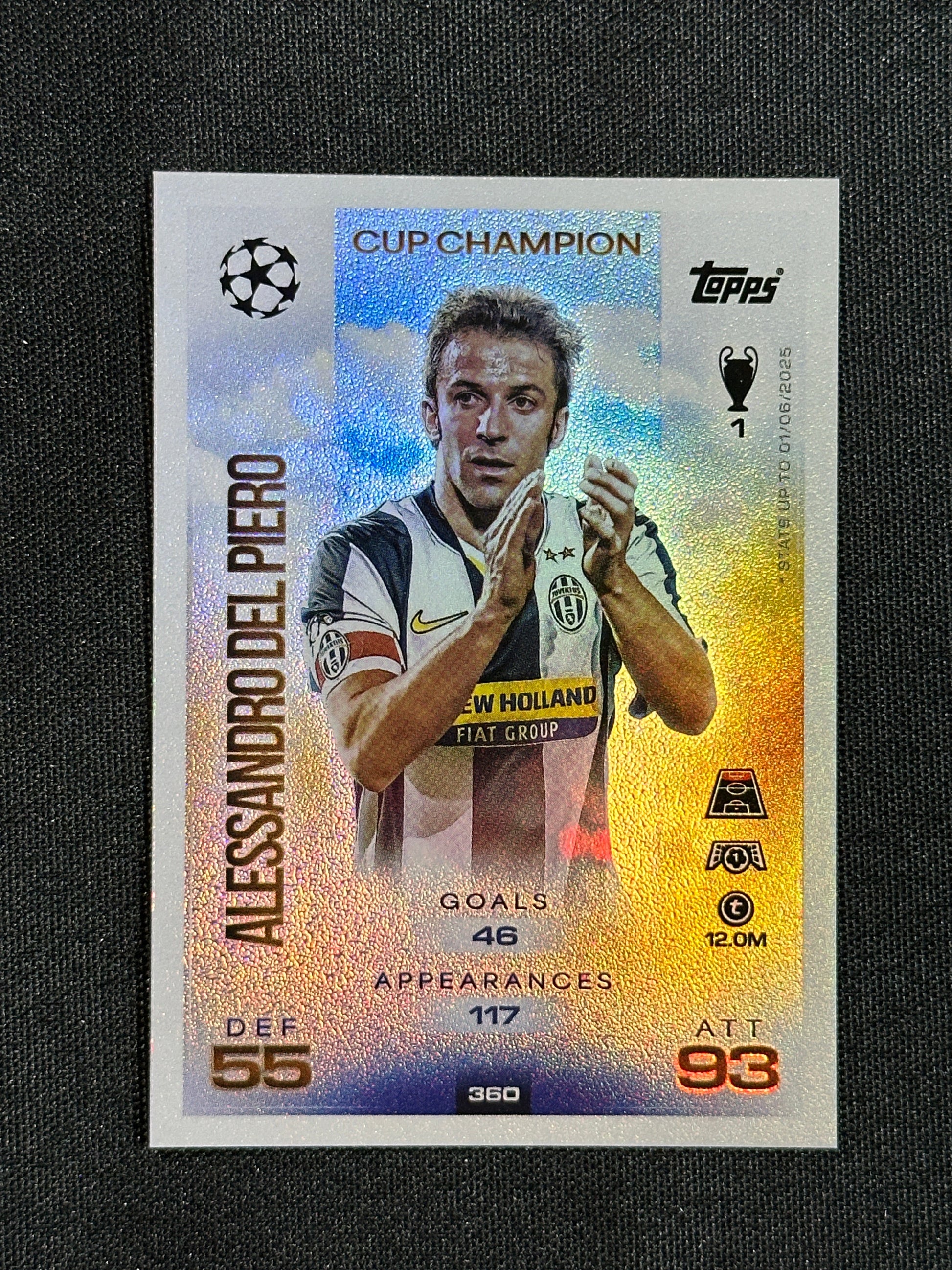 360 Alessandro Del Piero Juventus Cup Champion - Topps Match Attax 2025/26