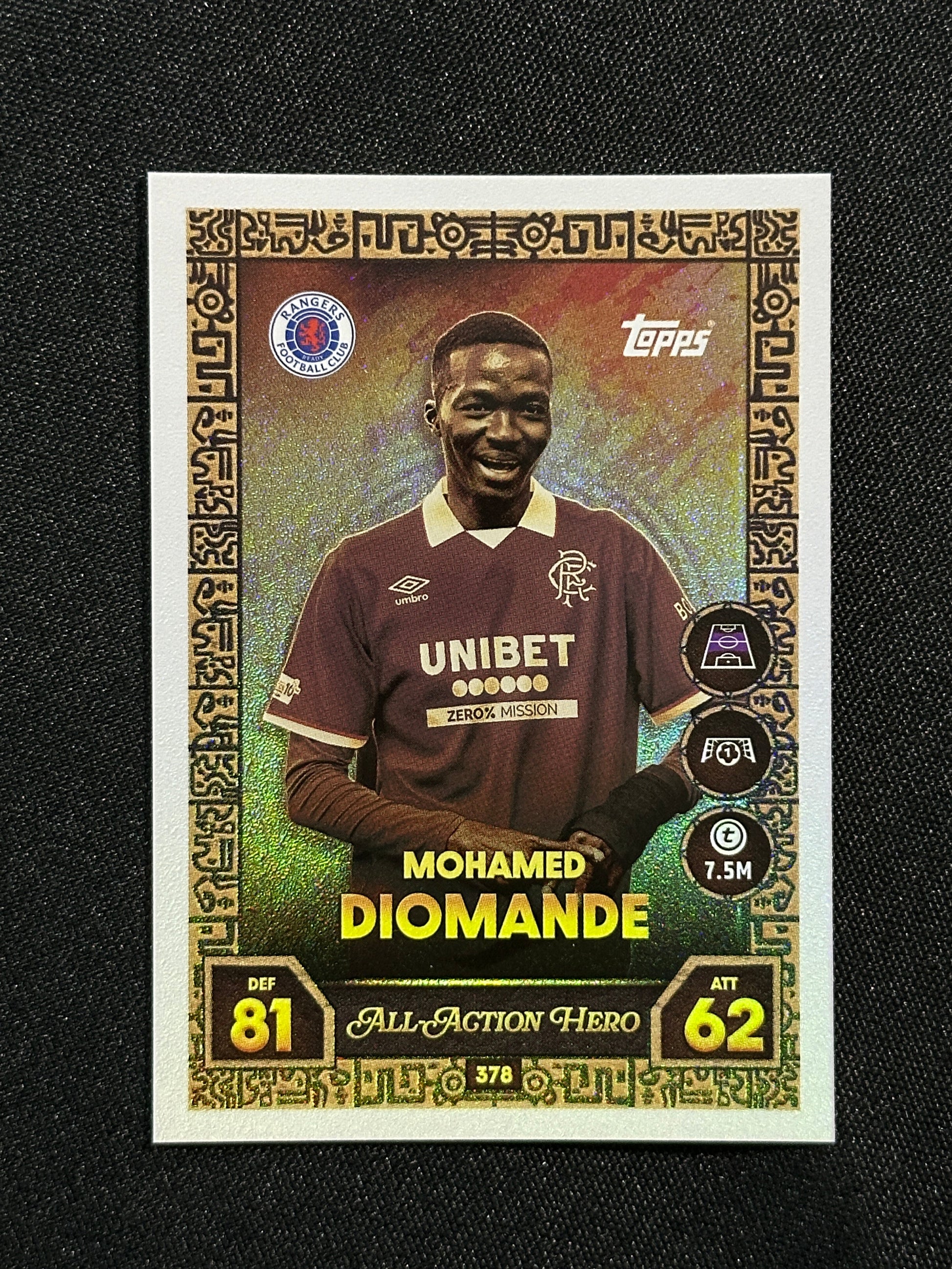 378 Mohamed Diomande Rangers All-Action Hero - Topps Match Attax 2025/26