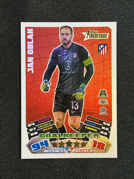 389 Jan Oblak Atletico Madrid Heritage - Topps Match Attax 2025/26