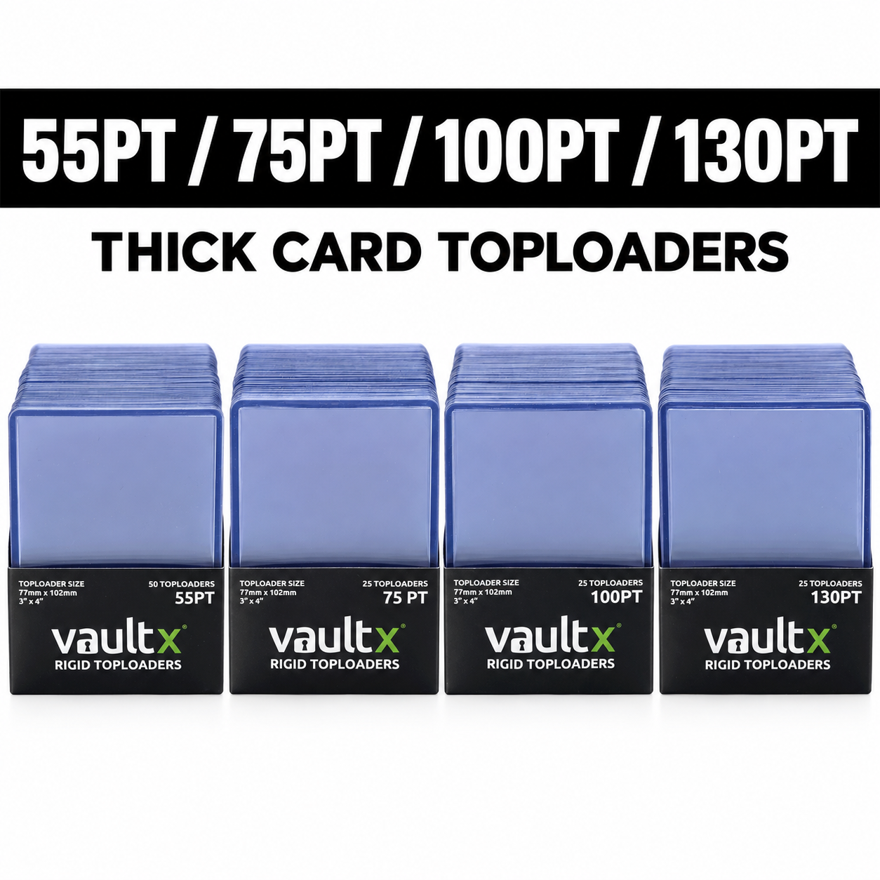 Vault X Rigid Toploaders 55PT/75PT/100PT/130PT Thick Trading Card Holders