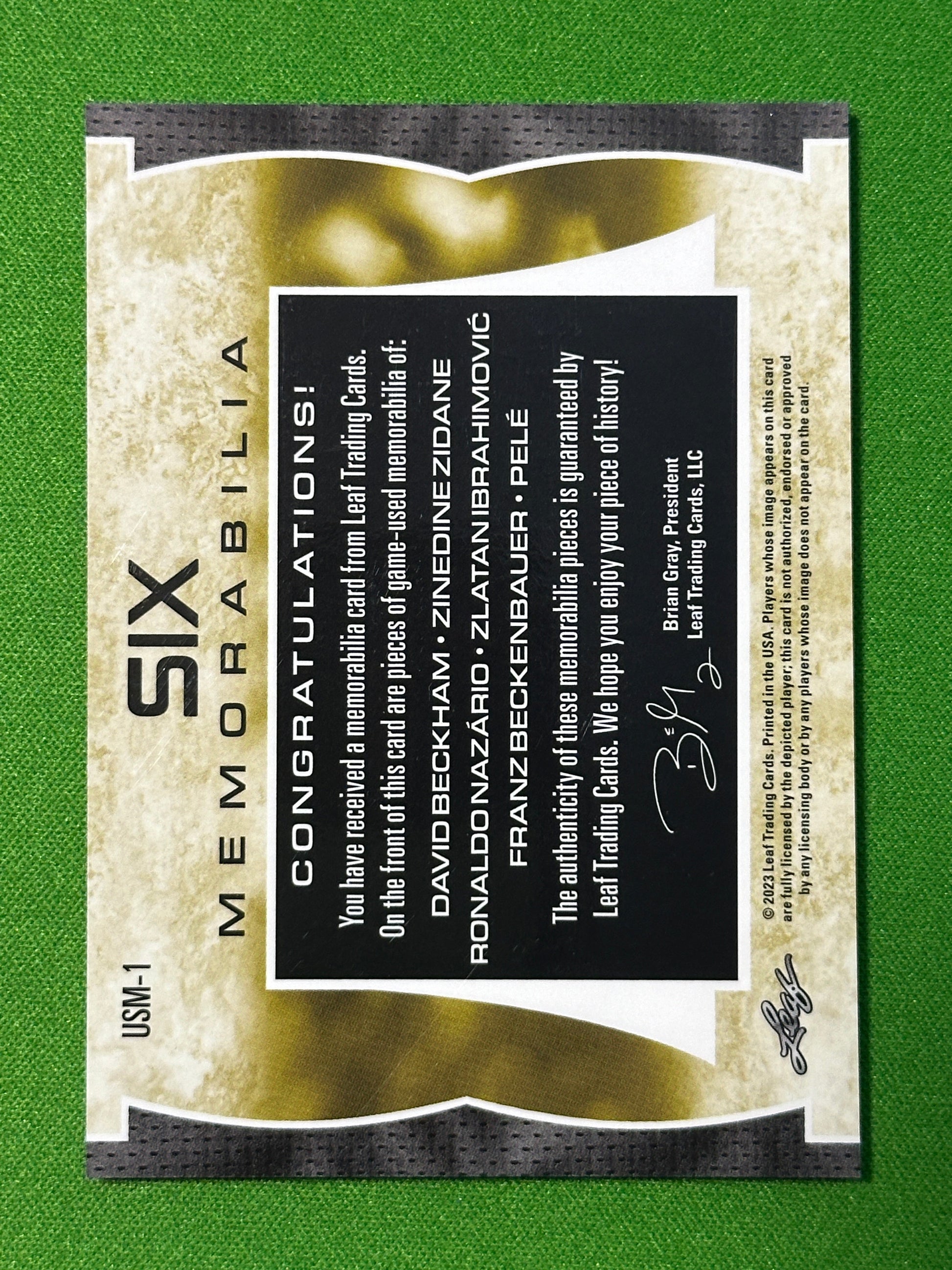 6 Player Game-Used Memorabilia 09/30 - Beckham/R9/Beckenbauer/Zidane/Ibrahimovic/Pele - Leaf Ultimate Soccer 2022 3