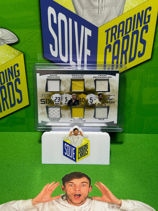 6 Player Game-Used Memorabilia 09/30 - Beckham/R9/Beckenbauer/Zidane/Ibrahimovic/Pele - Leaf Ultimate Soccer 2022