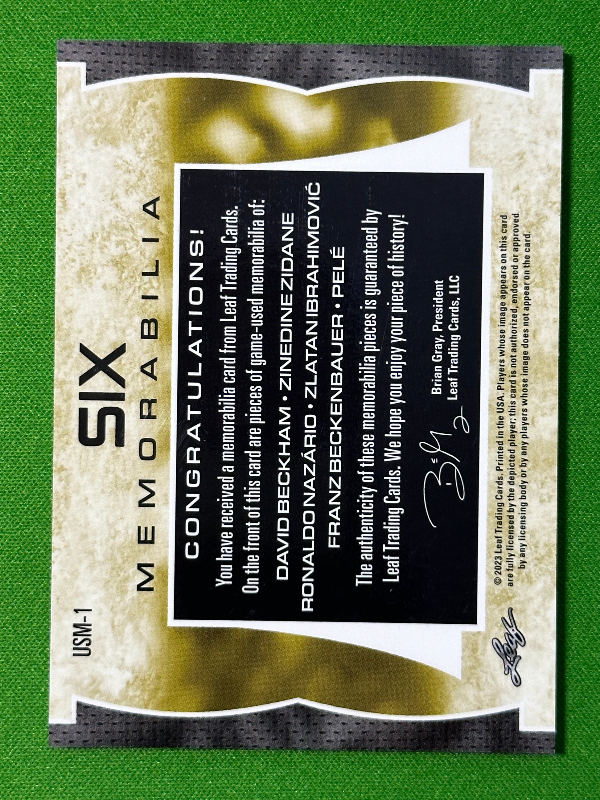 6-Player-Game-Used-Memorabilia-20-25-Beckham-Ronaldo(R9)-Beckenbauer-Zidane-Ibrahimovic-Pele-Leaf-Ultimate-Soccer-20223