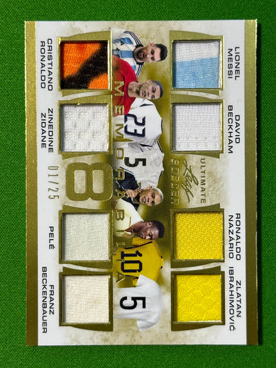 8 Player Game-Used Memorabilia 01/25 - Messi/Beckham/Ronaldo(R9)/Ibrahimovic/Ronaldo(CR7)/Zidane/Pele/Beckenbauer - Leaf Ultimate Soccer 2022