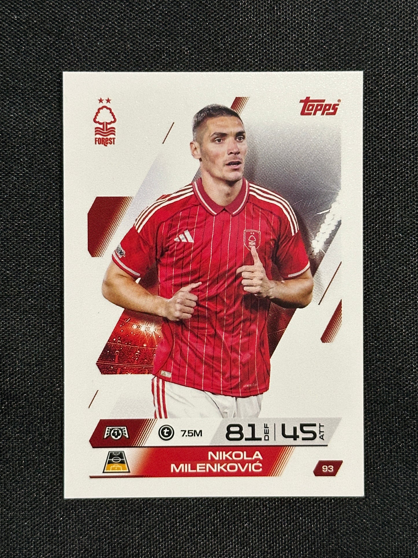 93 Nikola Milkenković Nottingham Forest Base - Topps Match Attax 2025/26