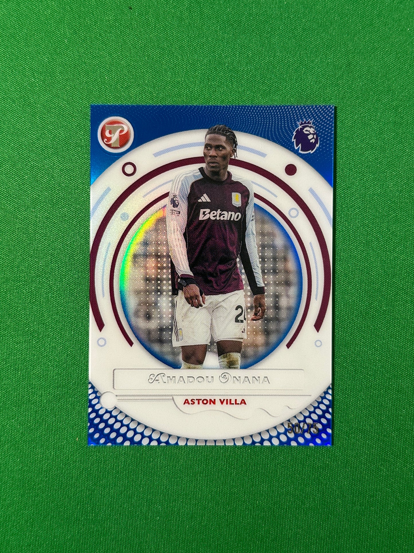 Amadou Onana Blue Parallel 50/75 Aston Villa Topps PL Pristine 2025/26 football card