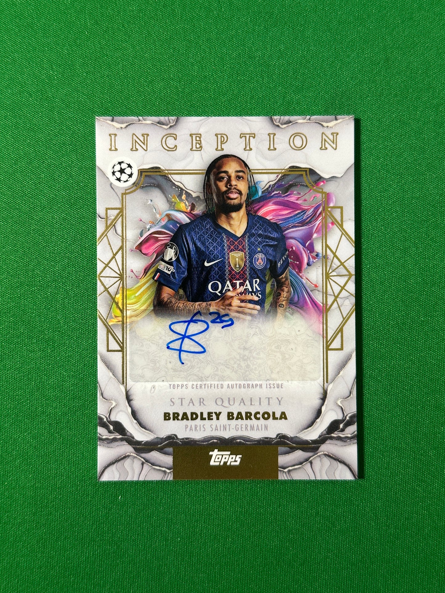 Bradley Barcola Autograph Paris Saint-Germain Topps PL Inception 2025/26 football card