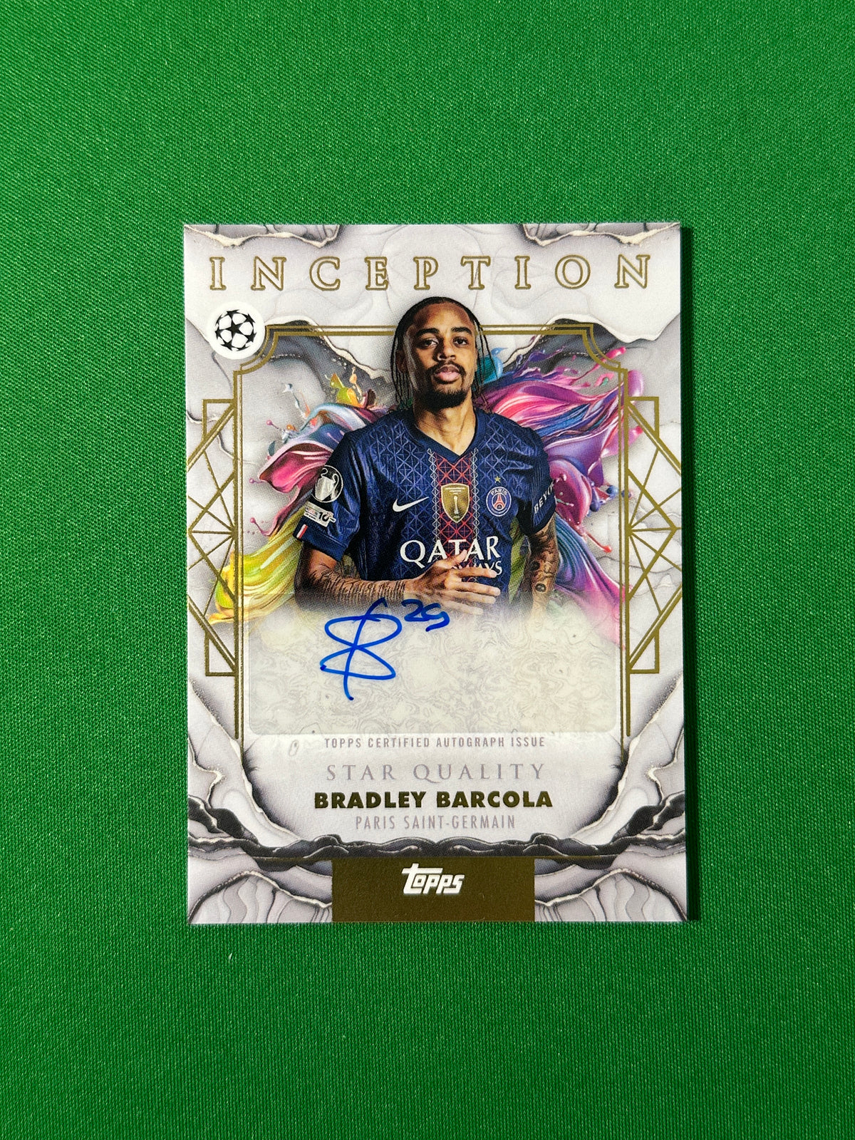 Bradley Barcola Autograph Paris Saint-Germain Topps PL Inception 2025/26 football card