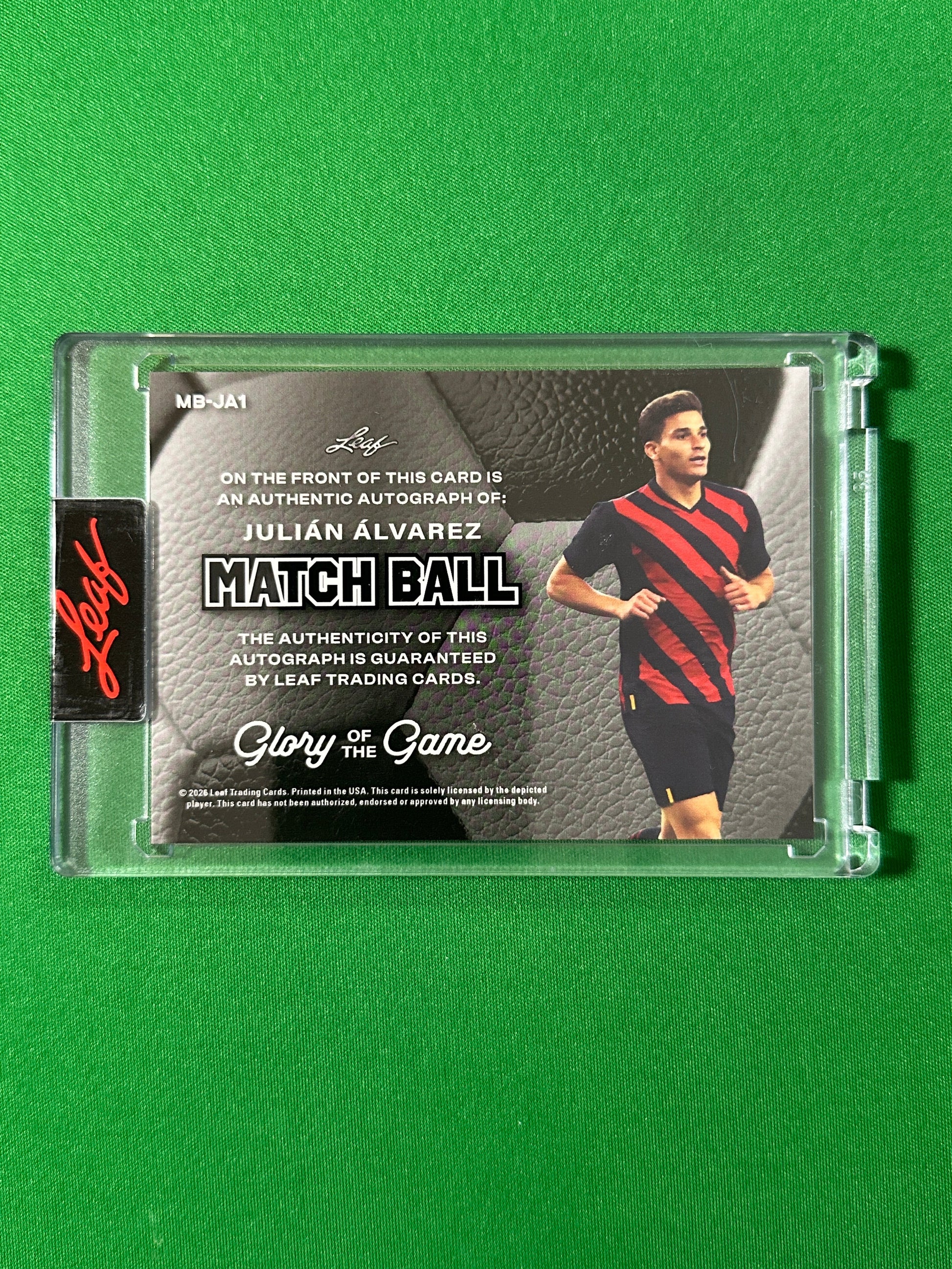 Julián Álvarez Autograph 8/25 Atlético Madrid Leaf Glory of the Game 2026 football card back