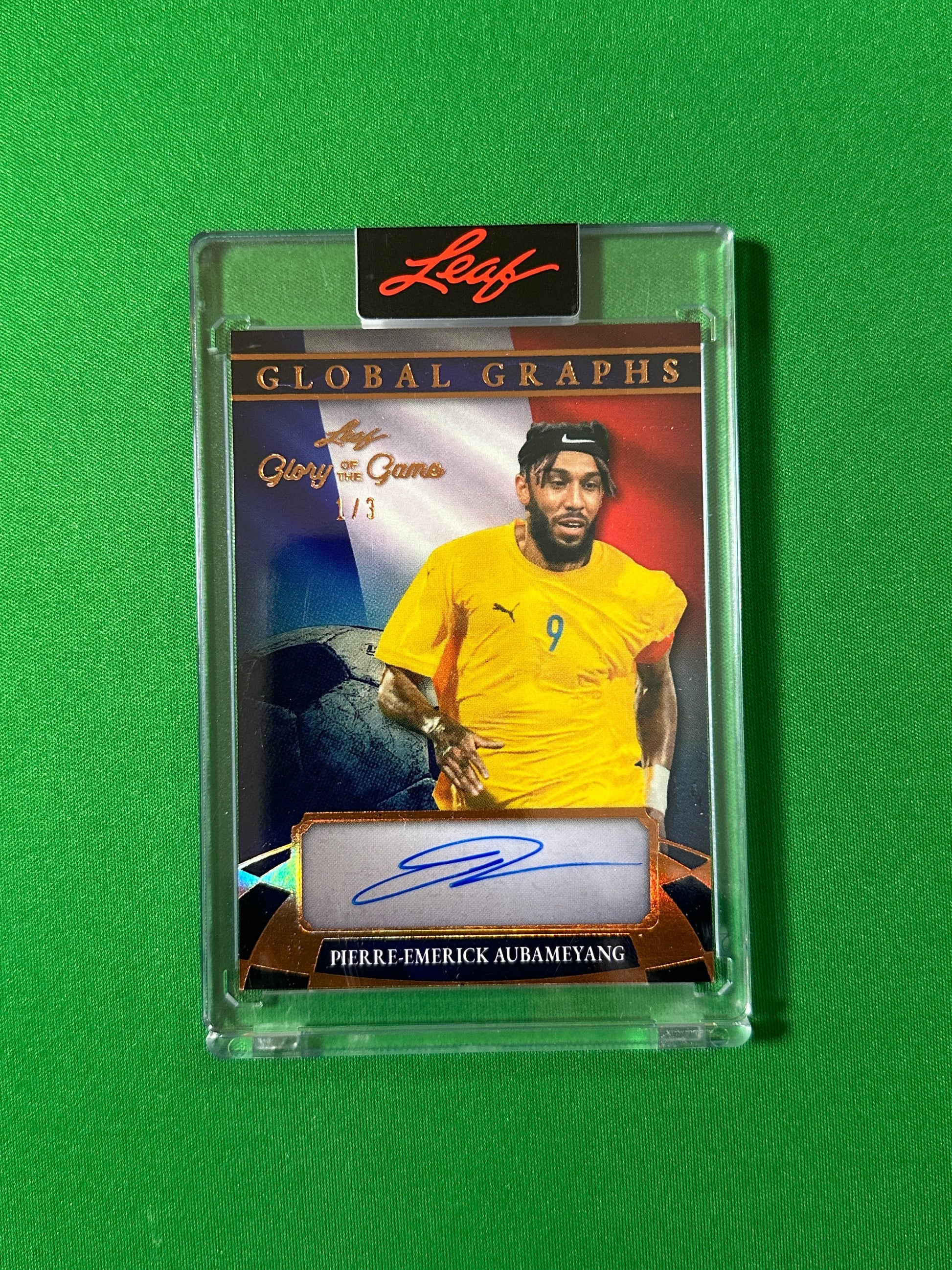 Pierre-Emerick Aubameyang Autograph 1/3 Gabon Leaf Glory of the Game 2026 football card Front