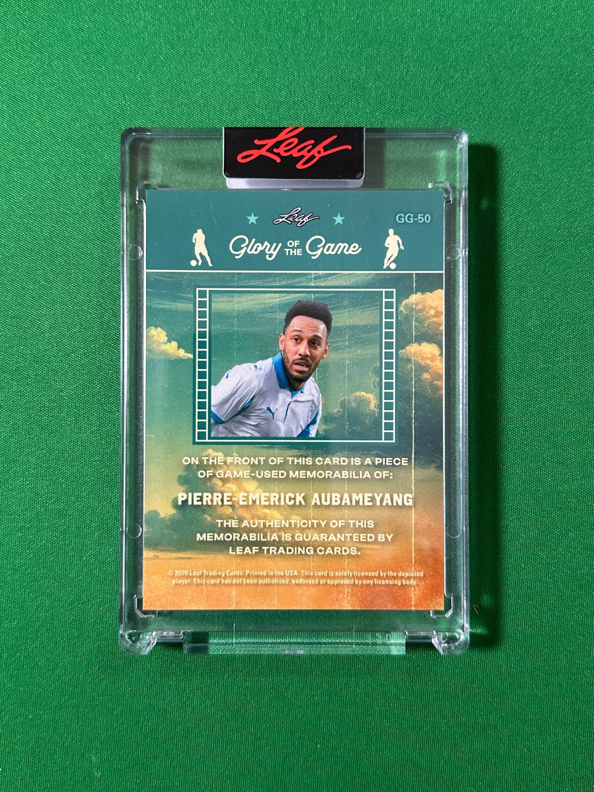 Pierre-Emerick Aubameyang Relic 23/40 Gabon Leaf Glory of the Game 2026 football card back