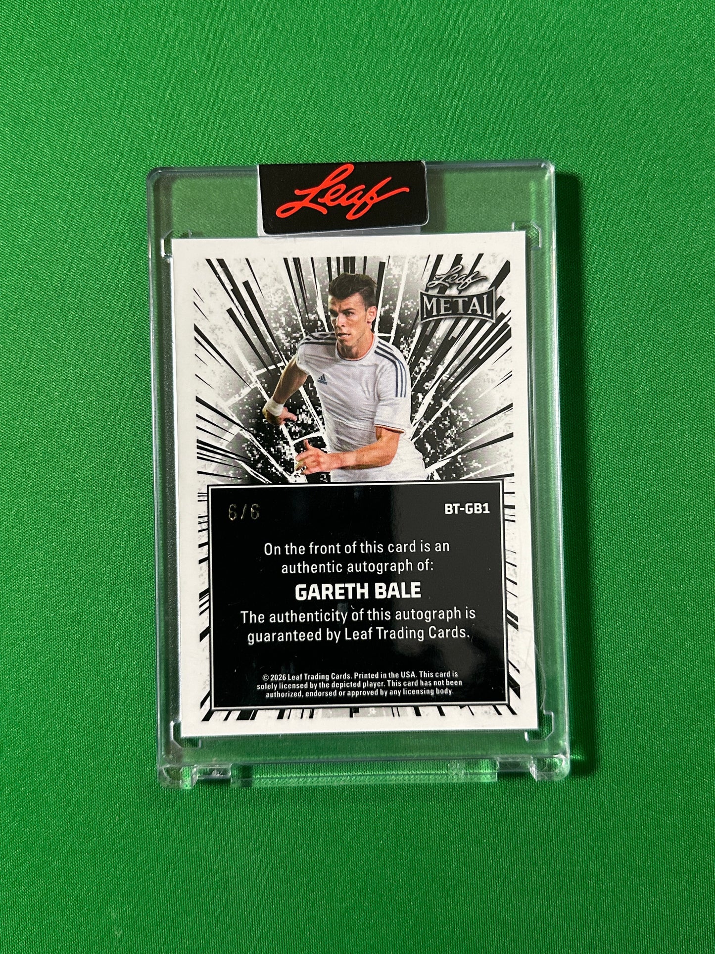 Gareth Bale Autograph 6/6 Real Madrid C.F. Leaf Glory of the Game 2026 football card back