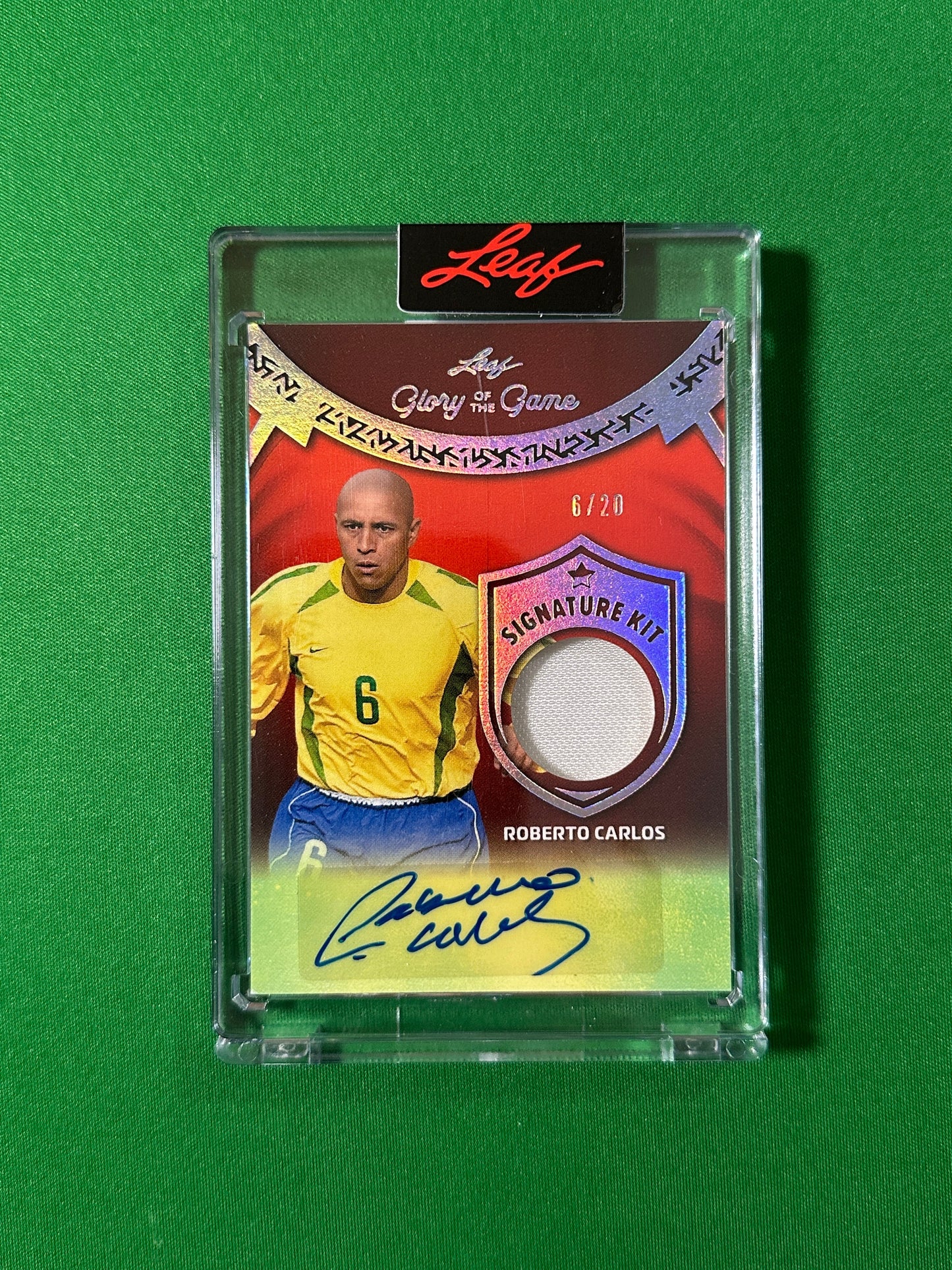 Roberto Carlos Autograph Relic 6/20 Brazil Leaf Glory of the Game 2026 football card Front