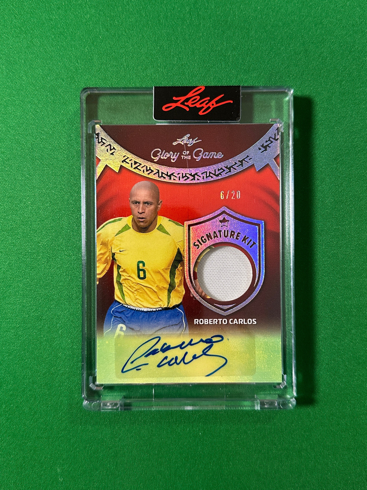Roberto Carlos Autograph Relic 6/20 Brazil Leaf Glory of the Game 2026 football card Front