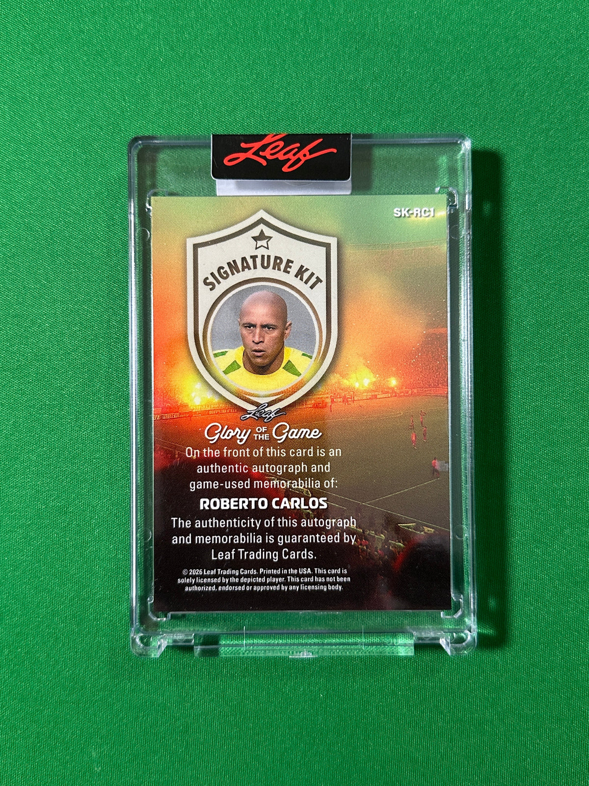 Roberto Carlos Autograph Relic 6/20 Brazil Leaf Glory of the Game 2026 football card back