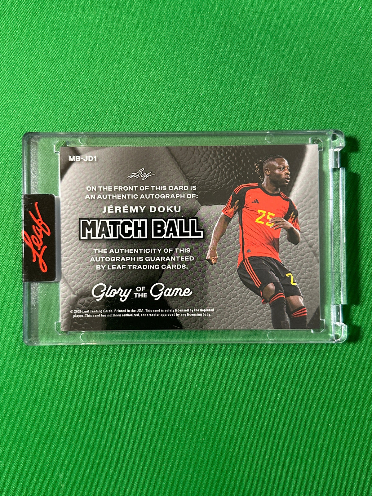 Jérémy Doku Autograph 1/10 Belgium Leaf Glory of the Game 2026 football card back