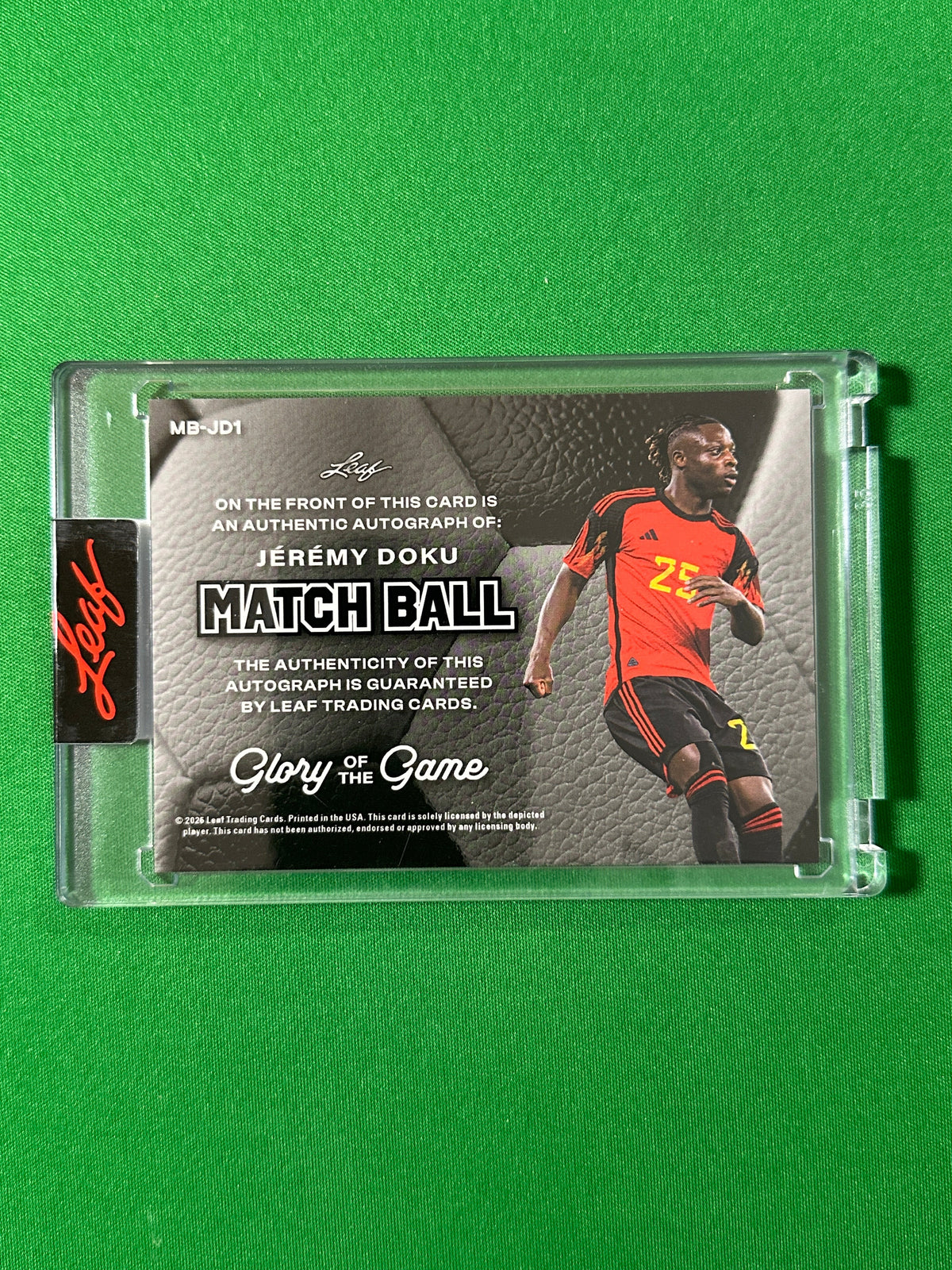 Jérémy Doku Autograph 1/3 Belgium Leaf Glory of the Game 2026 football card back