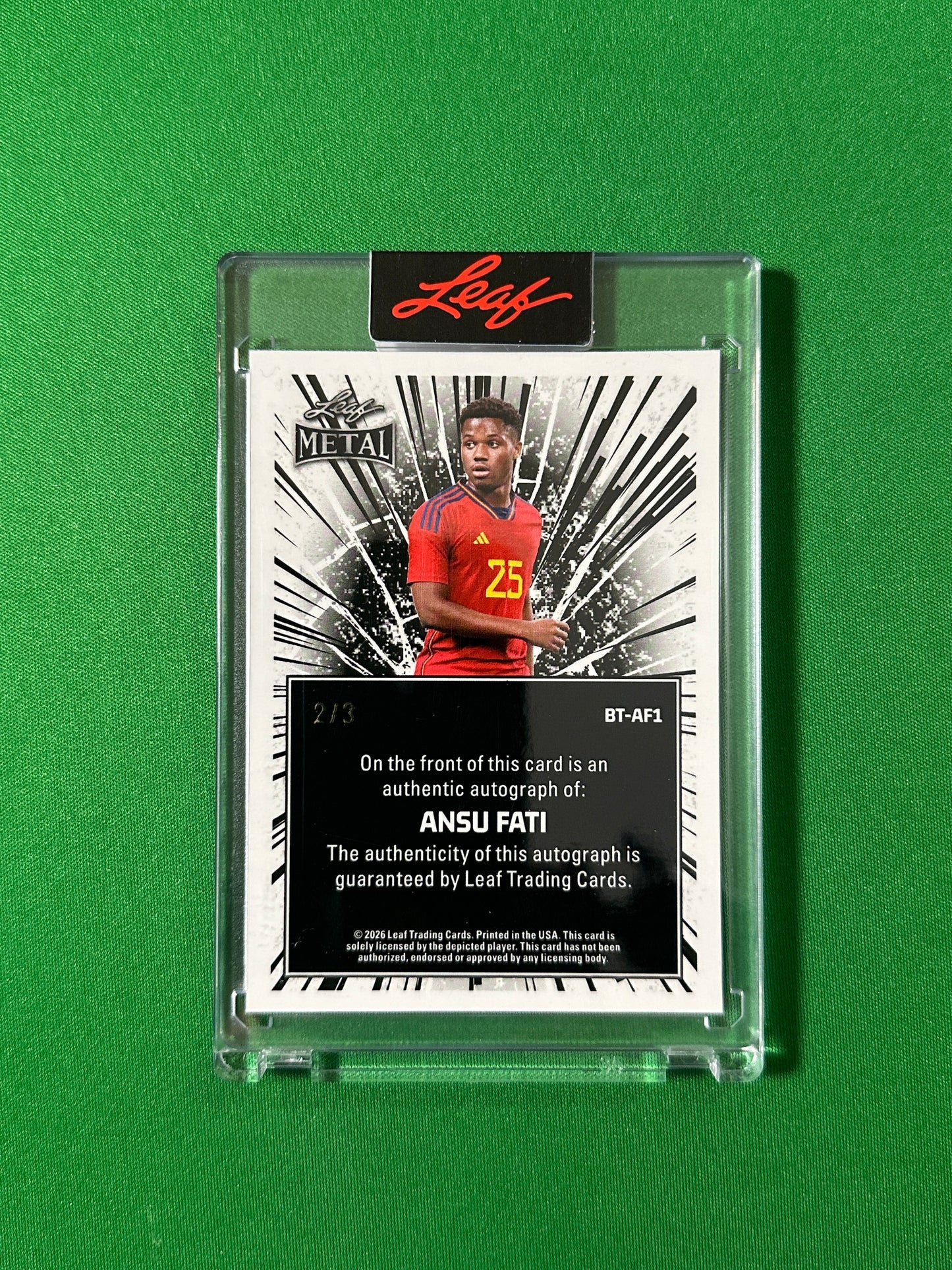 Ansu Fati Autograph 2/3 Spain Leaf Glory of the Game 2026 football card back