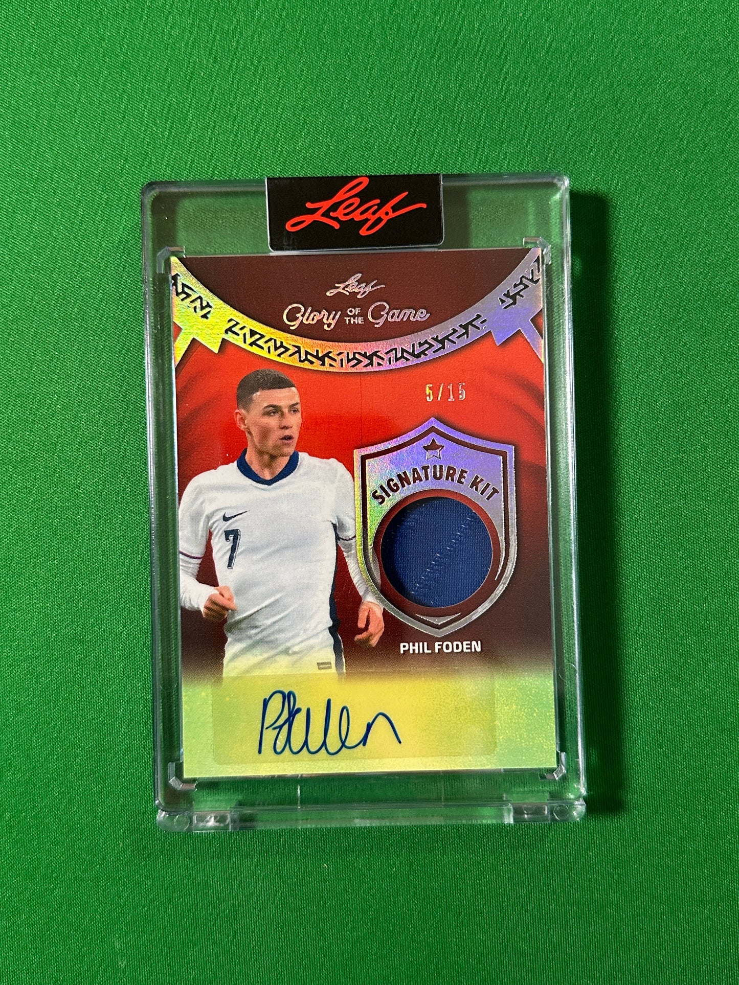 Phil Foden Autograph Relic 5/15 England Leaf Glory of the Game 2026 football card Front