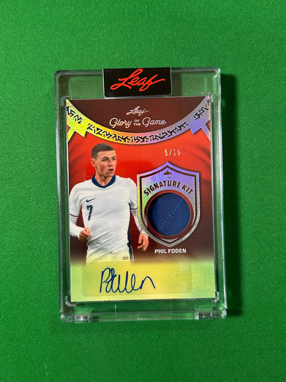 Phil Foden Autograph Relic 5/15 England Leaf Glory of the Game 2026 football card Front