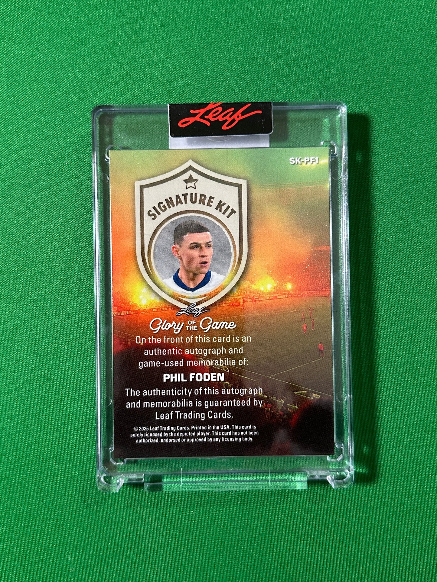 Phil Foden Autograph Relic 5/15 England Leaf Glory of the Game 2026 football card back
