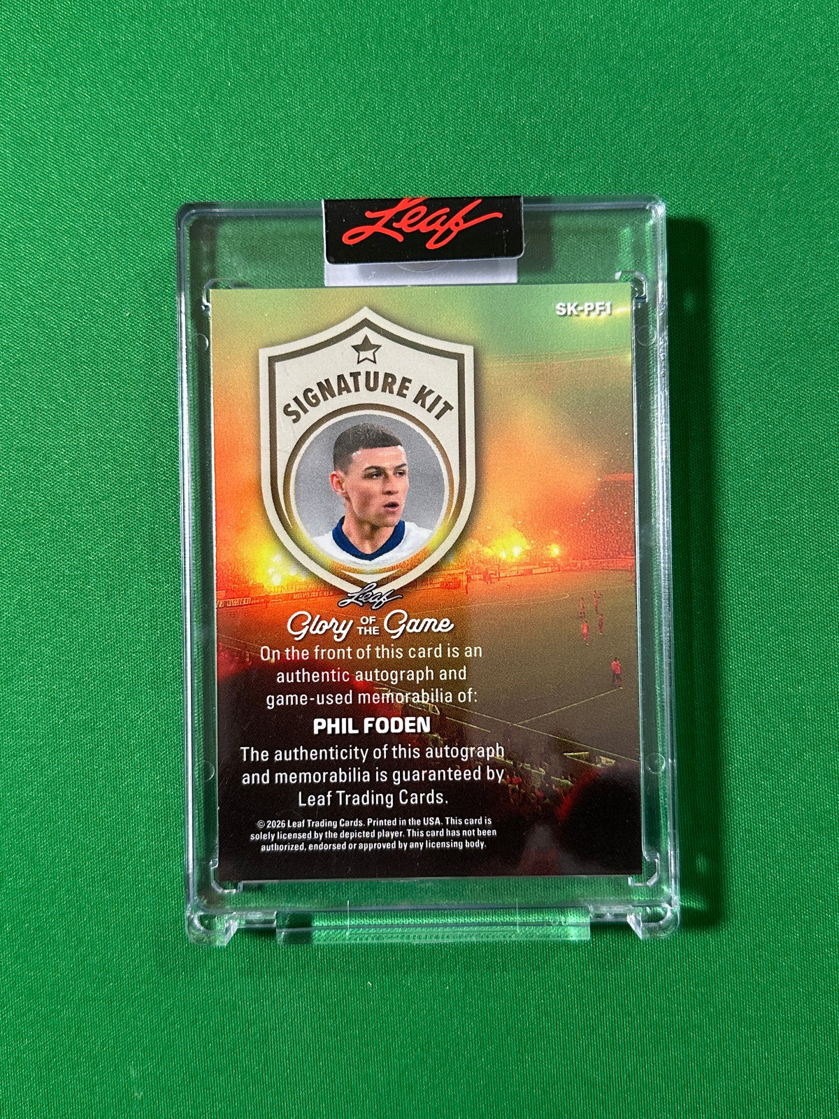 Phil Foden Autograph Relic 5/15 England Leaf Glory of the Game 2026 football card back
